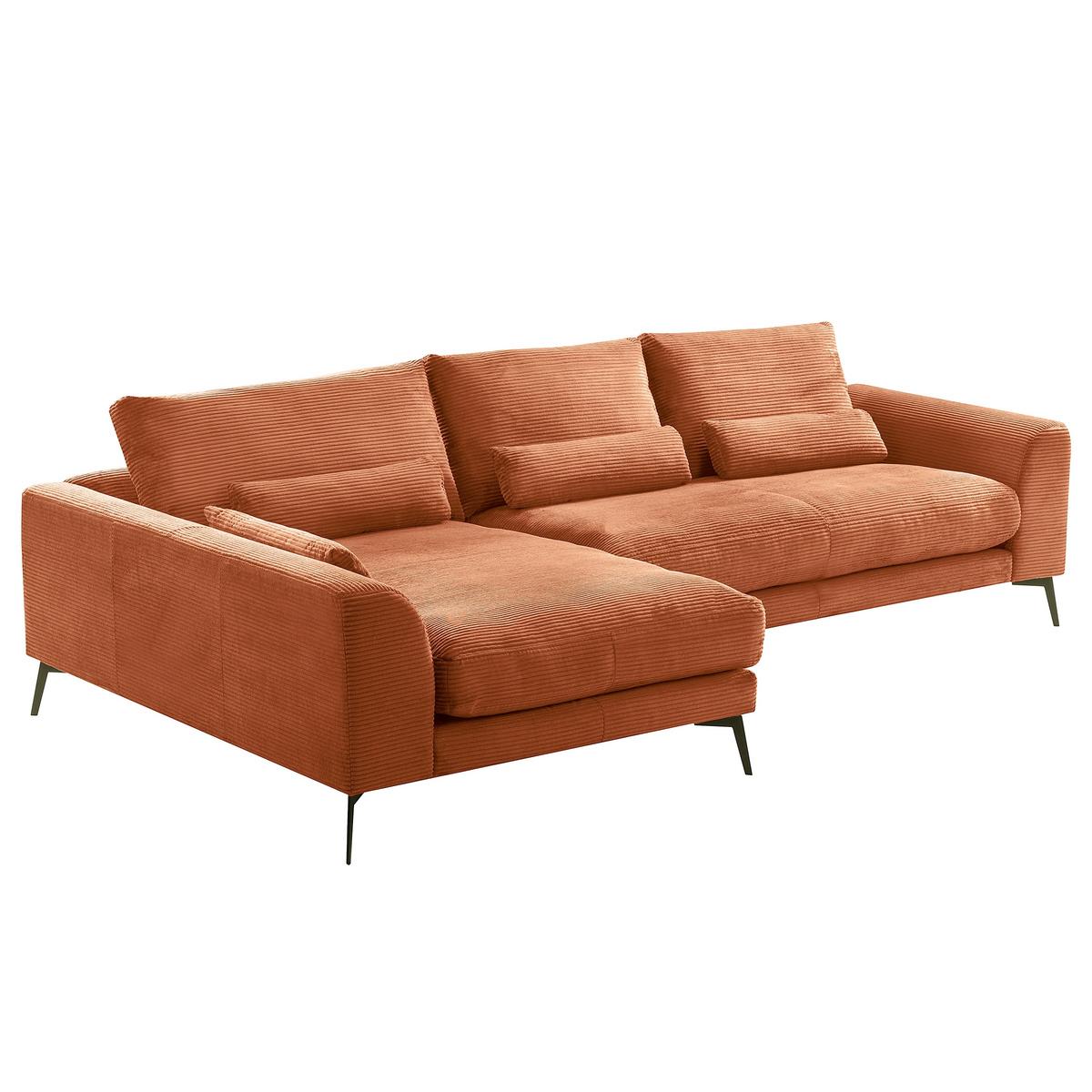 Ecksofa Berlin Cord Kupferfarben 172x313 cm - Schwarz/Kupferfarben, Design, Textil (172/313cm) - P & B