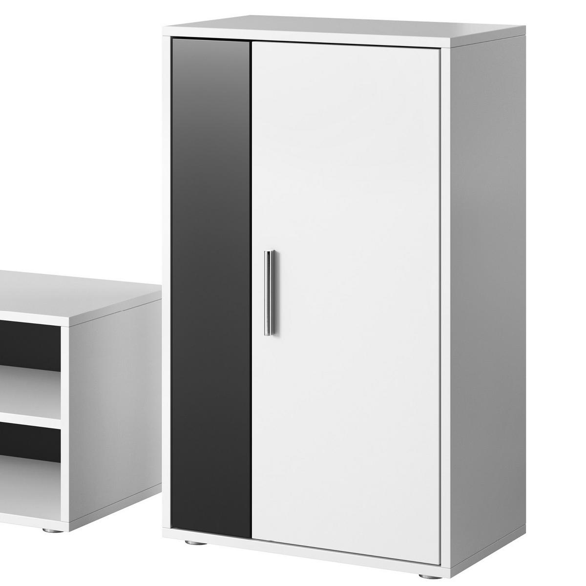 Wohnwand Modern 4 -Teilig. Berno, Weiß/Schwarz - Alufarben/Schwarz, Basics, Holzwerkstoff (190/150/40cm) - P & B