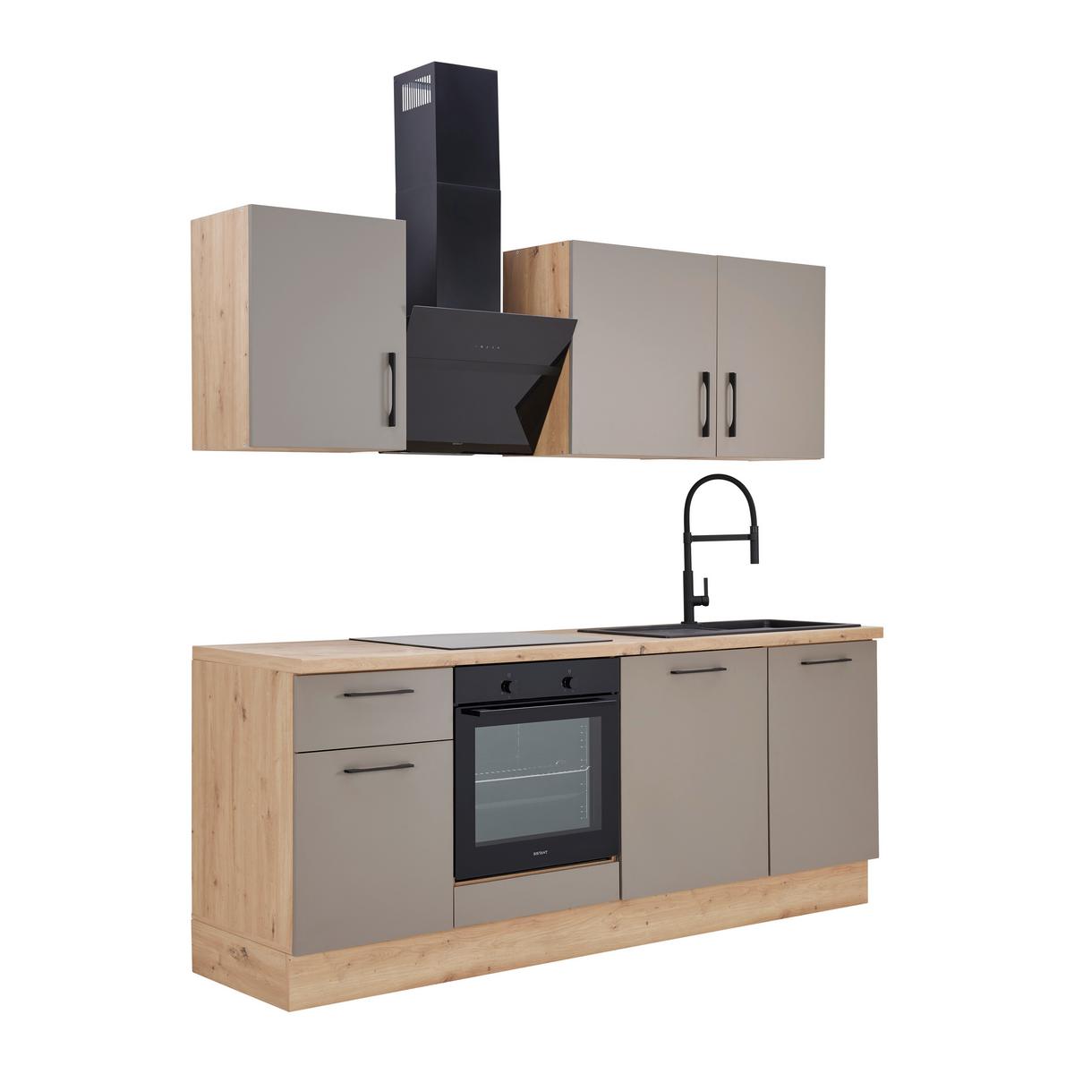 Kuchyňský blok LINZ šířka 220 cm, bez spotřebičů - šedá/černá, Moderní, kov/kompozitní dřevo (220cm)