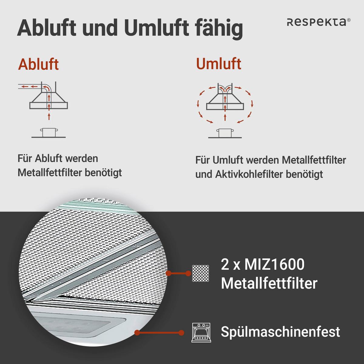 Dusntabzugshaube Respekta Schwarz/Edelstahl B: 60 cm Led - Edelstahlfarben/Schwarz, Trend, Glas/Metall (60/13/50,3cm) - Respekta
