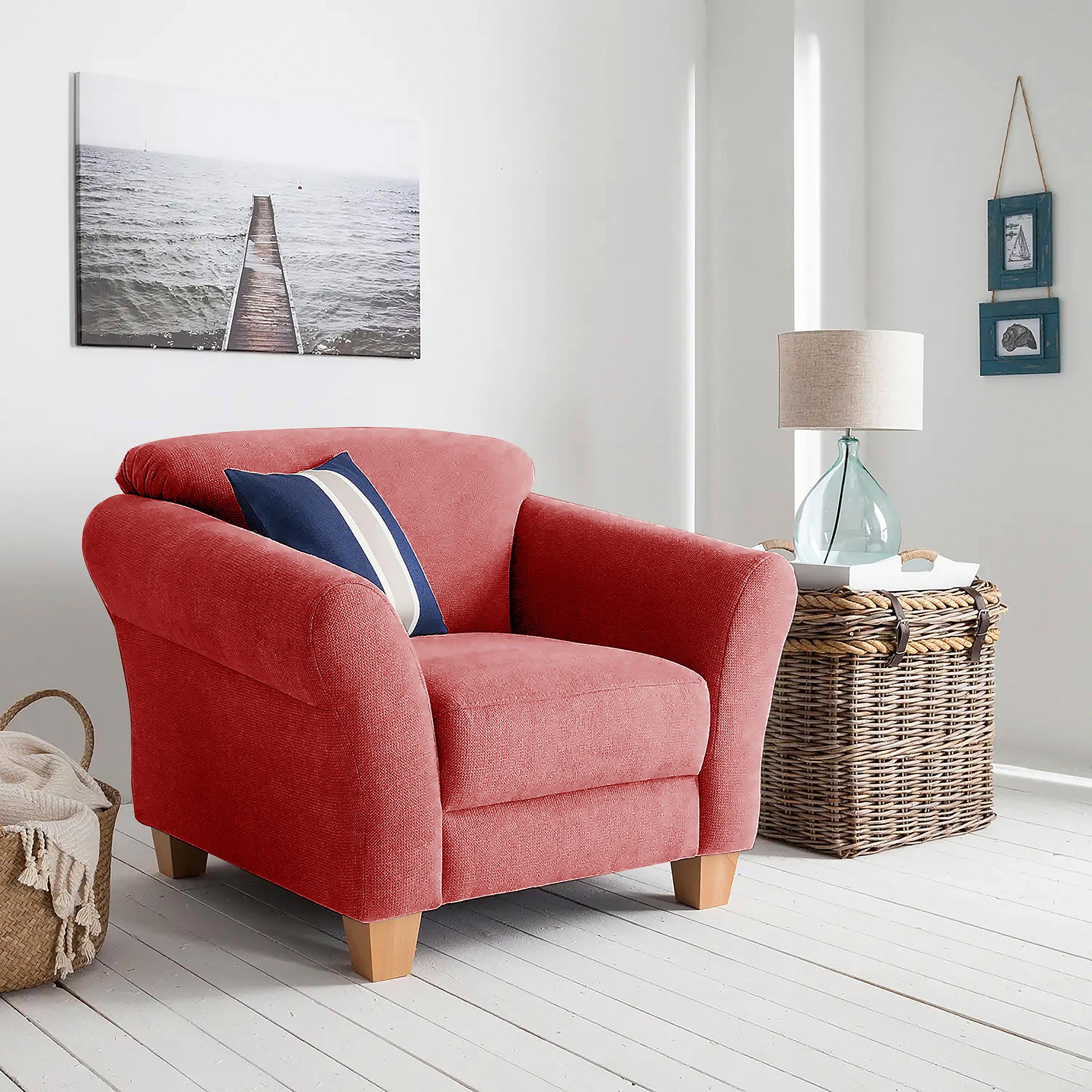 Sessel Gotland rot Rücken echt, 101x84x89 cm - Rot/Naturfarben, KONVENTIONELL, Textil (101/84/89cm) - Sit & More