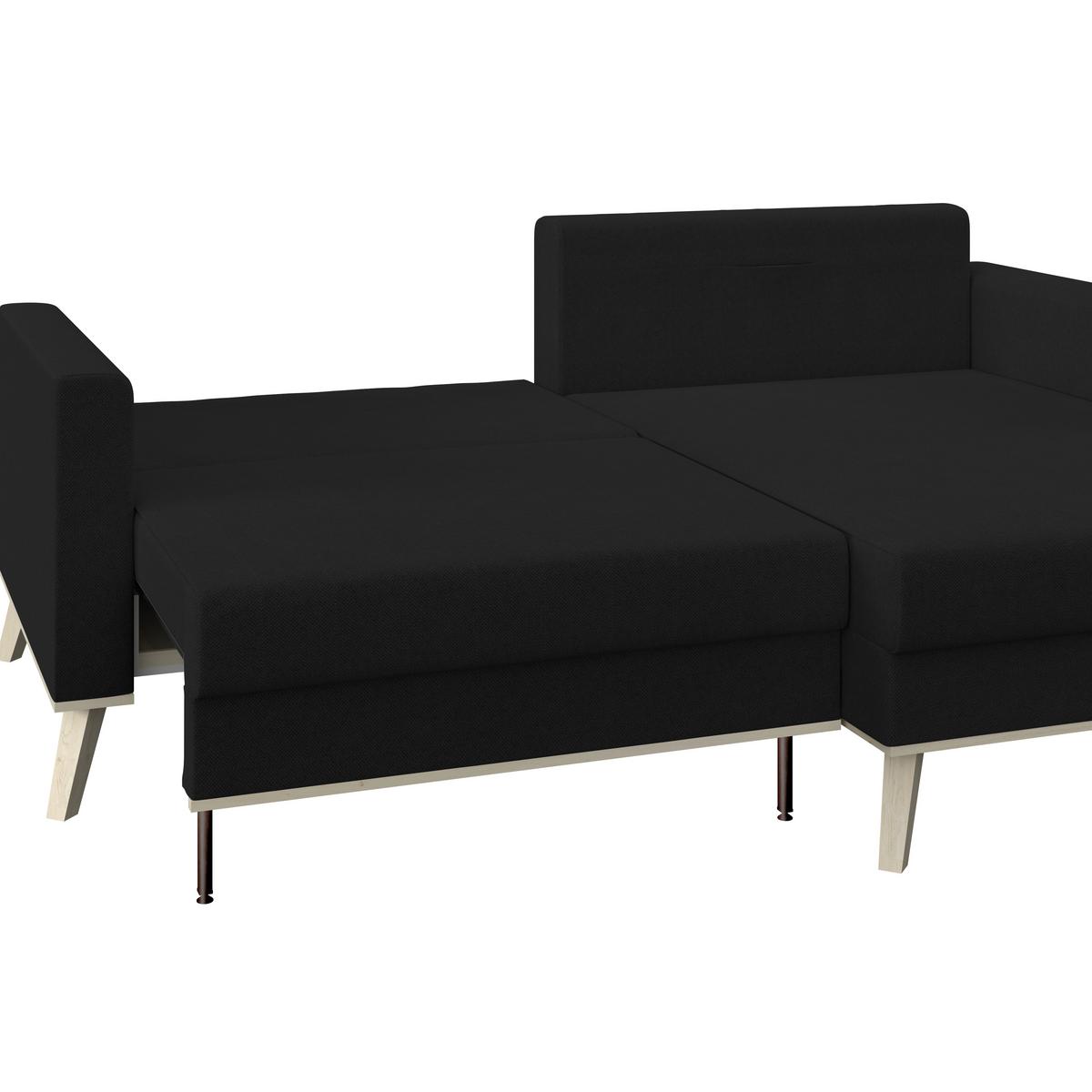 Ecksofa mit Schlaffunktion & Bettkasten Carini Schwarz - Eichefarben/Creme, Basics, Textil (222/152cm)