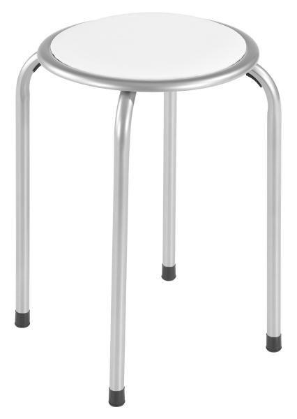 Stapelhocker Raki Metall Alu/Lederlook Weiß H: 45 cm - Alufarben/Weiß, MODERN, Metall (30/45cm)
