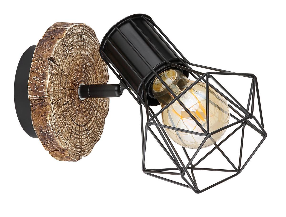 Strahler 1-Flammig verstellbar L: 13 cm - Schwarz/Naturfarben, KONVENTIONELL, Kunststoff/Metall (13/19,5/18,5cm) - Globo