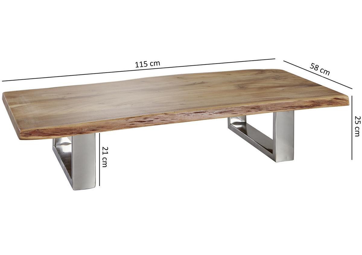 Couchtisch mit Holzplatte Asura, Akazie/Chromfarben - Chromfarben/Akaziefarben, Design, Holz/Metall (115/58/25cm) - MID.YOU