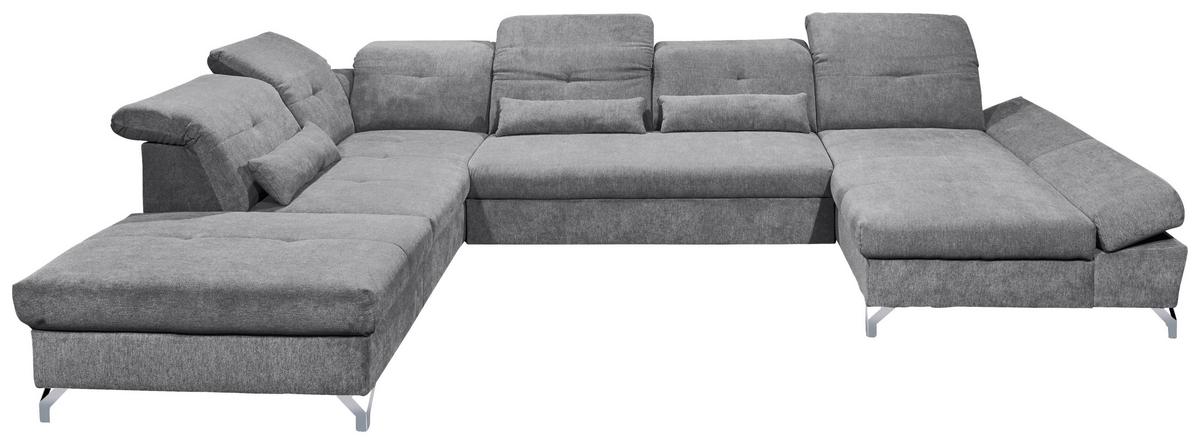 Ecksofa Melfi Dunkelgrau U: 245 Cm - Dunkelgrau/Silberfarben, MODERN, Textil (245/350/168cm) - MID.YOU