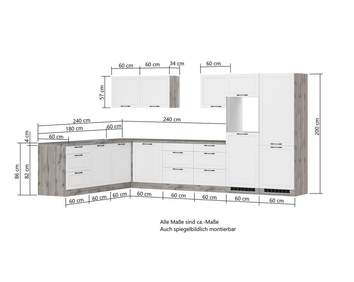 Eckküche Meran mit Geräten 240x360 cm Grau/Eiche Dekor - Eiche Wotan/Grau, LIFESTYLE, Holzwerkstoff (240/360cm) - Held