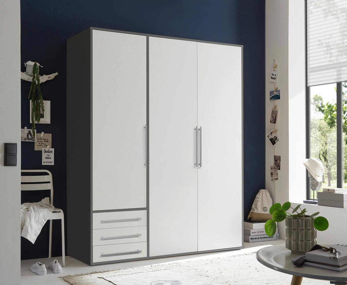 Drehtürenschrank Mit Laden B: 155 Cm Lyss Weiß/graphit - Graphitfarben/Weiß, MODERN, Holzwerkstoff (155/194/58cm) - Livetastic