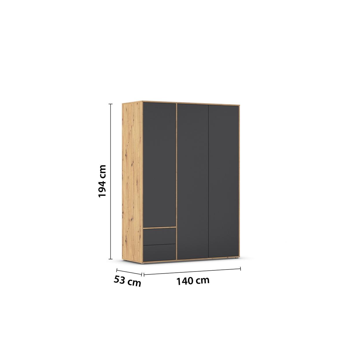 Drehtürenschrank Nabila Grau Eiche Artisan Dek. - Eiche Artisan/Grau, MODERN, Holzwerkstoff (140/194/53cm) - Rauch Möbel