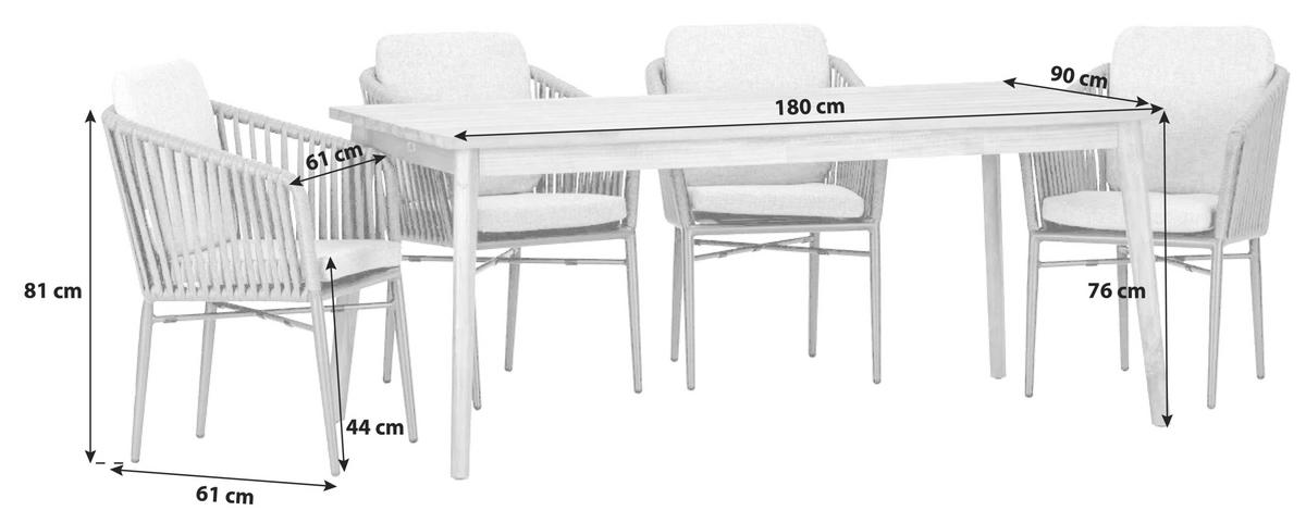 Gartengarnitu 5-Tlg. Atacama Holz/Kunststoff/Metall - Grau/Akaziefarben, Basics, Holz/Kunststoff (180/90/76cm) - Gardenson