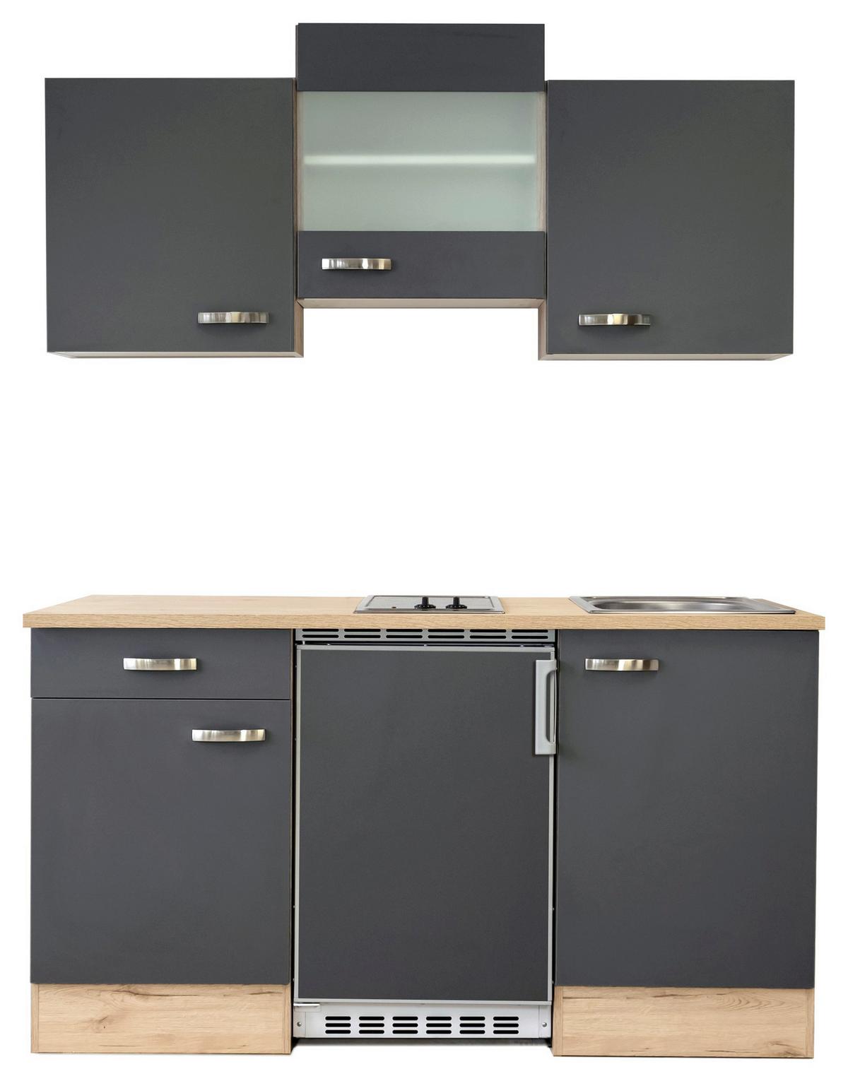 Minikuchyňa SHADOW vrátane spotrebičov a drezu - sivá/dub San Remo, Modern, kov/kompozitné drevo (150,5/209/60cm)