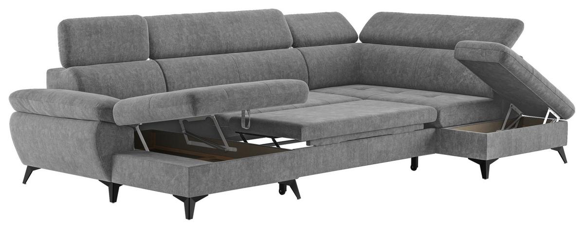 Wohnlandschaft mit Bettkasten Hudson Grau - Schwarz/Grau, Textil (166/324/207cm) - MID.YOU