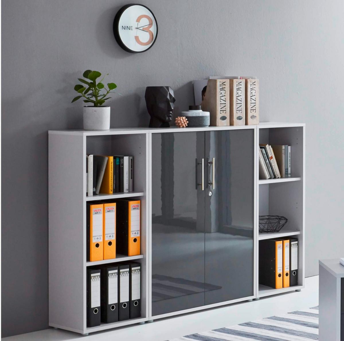 Büro Office Edition Grau/anthrazit Hochglanz - Anthrazit Hochglanz/Grau, MODERN, Holzwerkstoff - MID.YOU