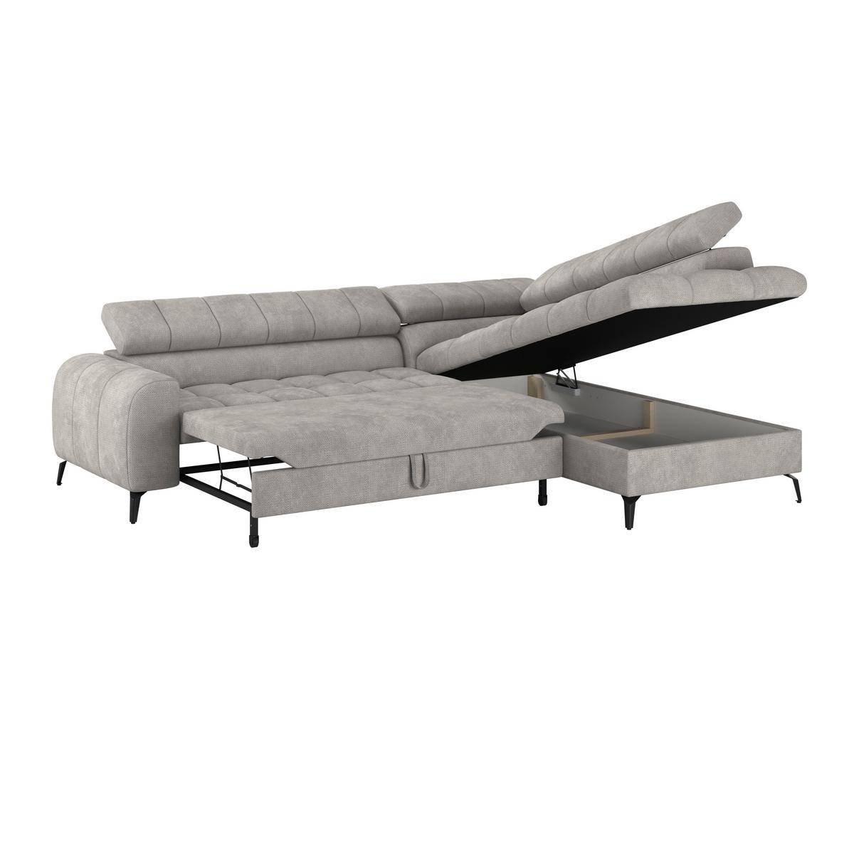 Ecksofa Volf Rechts New Hellgr Mit Schlaffunktion, 261x203 Cm - Hellgrau/Schwarz, Trend, Textil (261/203cm)