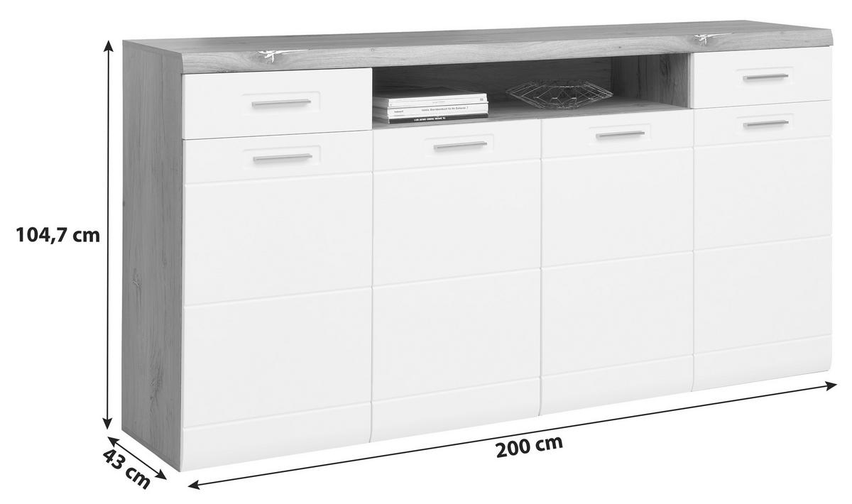 Sideboard mit Soft-Close B: 200 cm Auris, Weiß/Eiche Dekor - MODERN, Holzwerkstoff (200/104,7/43,1cm) - Luca Bessoni