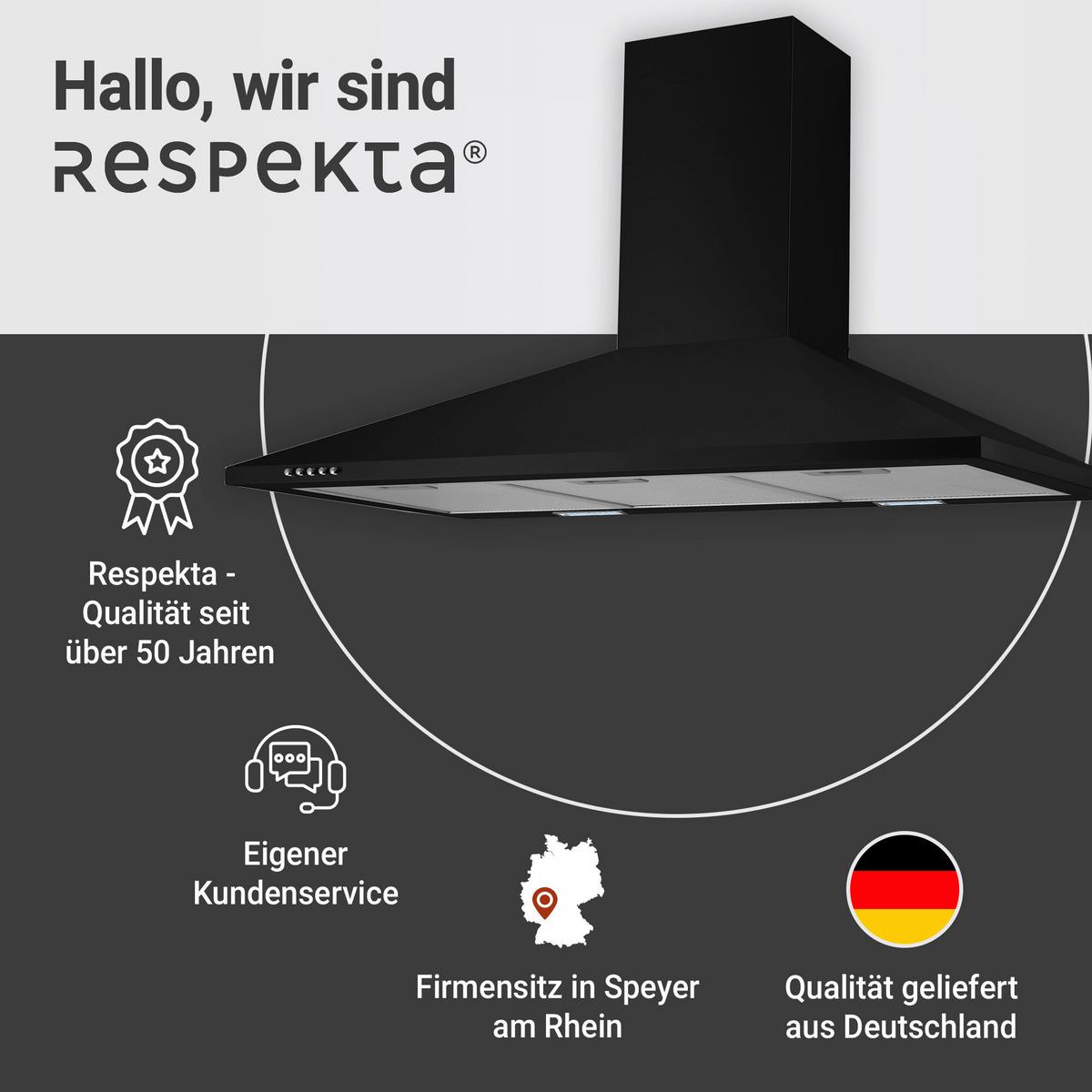 Dunstabzugshaube Respekta Karena Schwarz B:90cm - Schwarz, Basics, Metall (90/58-96/47,5cm) - Respekta
