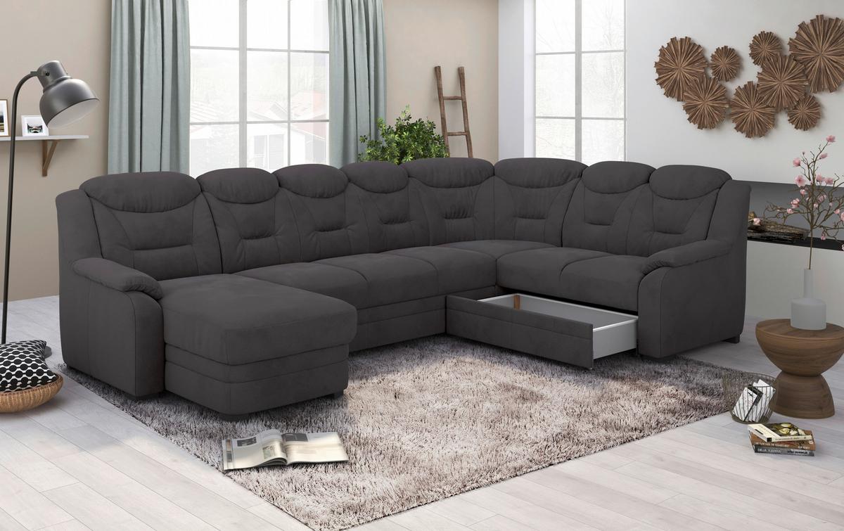 Wohnlandschaft Marcus - Anthrazit/Schwarz, Basics, Textil (330/99/211cm) - MID.YOU
