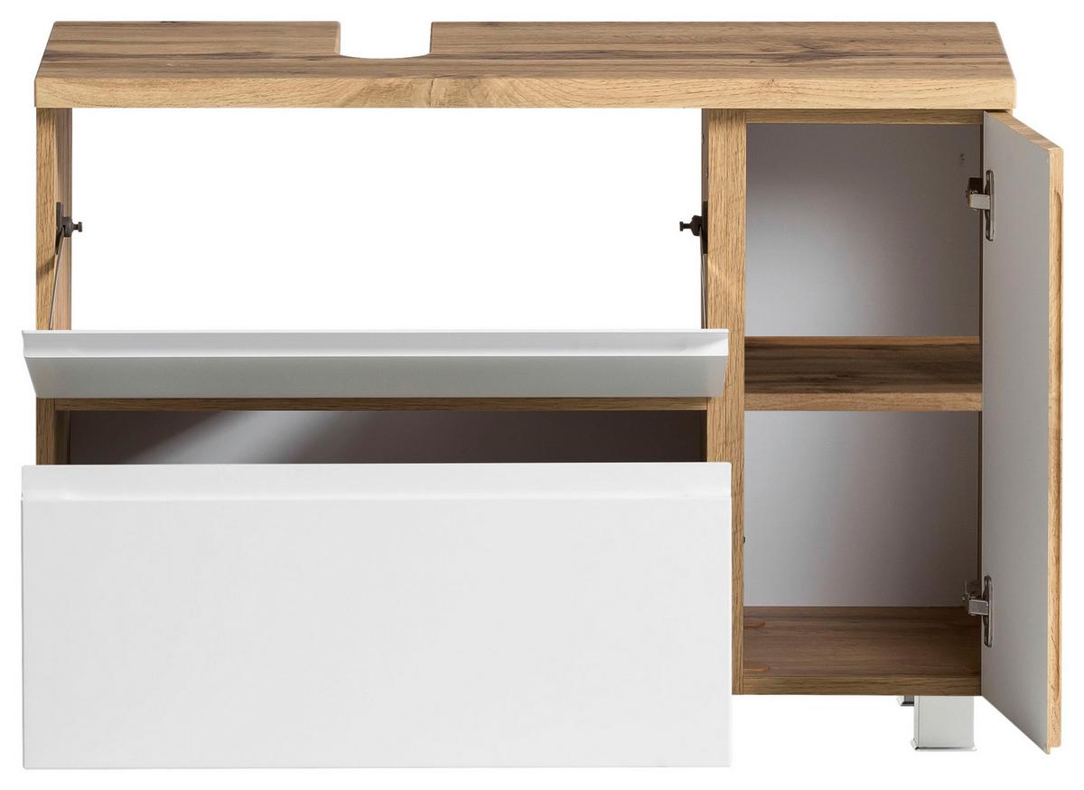 Waschbeckenunterschrank Varese B: 85 Cm Wotaneiche Dekor/weiß - Eiche Wotan/Weiß, MODERN, Holzwerkstoff (85/56/35cm) - Held