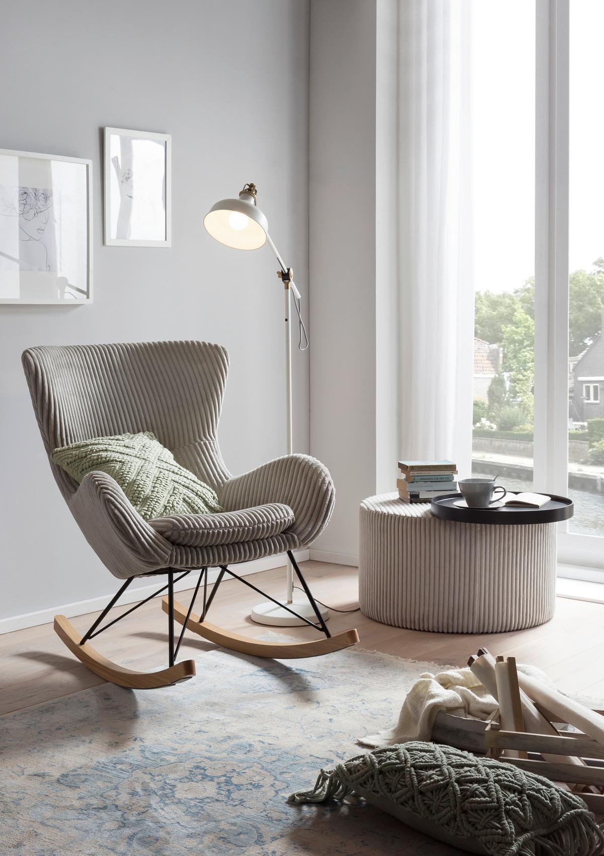 Schaukelstuhl Grau B: 76 Cm - Eichefarben/Schwarz, MODERN, Textil/Metall (76/103/100cm) - Livetastic