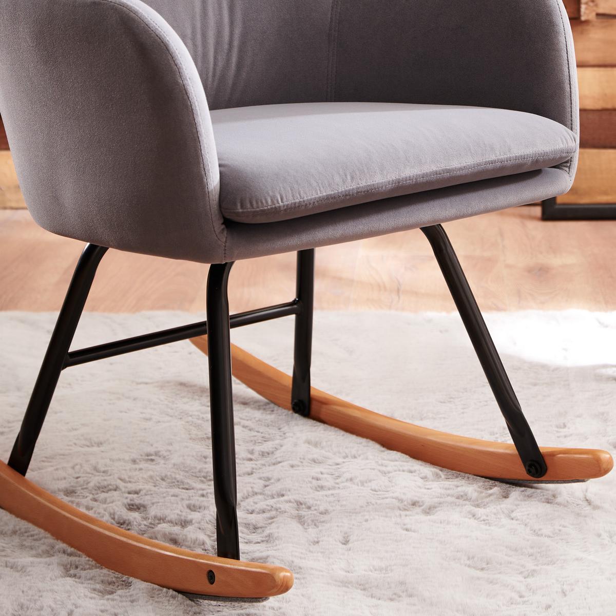 Schaukelstuhl mit Echtholzkufen Swing Samtbezug Grau - Schwarz/Naturfarben, MODERN, Holz/Textil (58/76/61cm) - MID.YOU