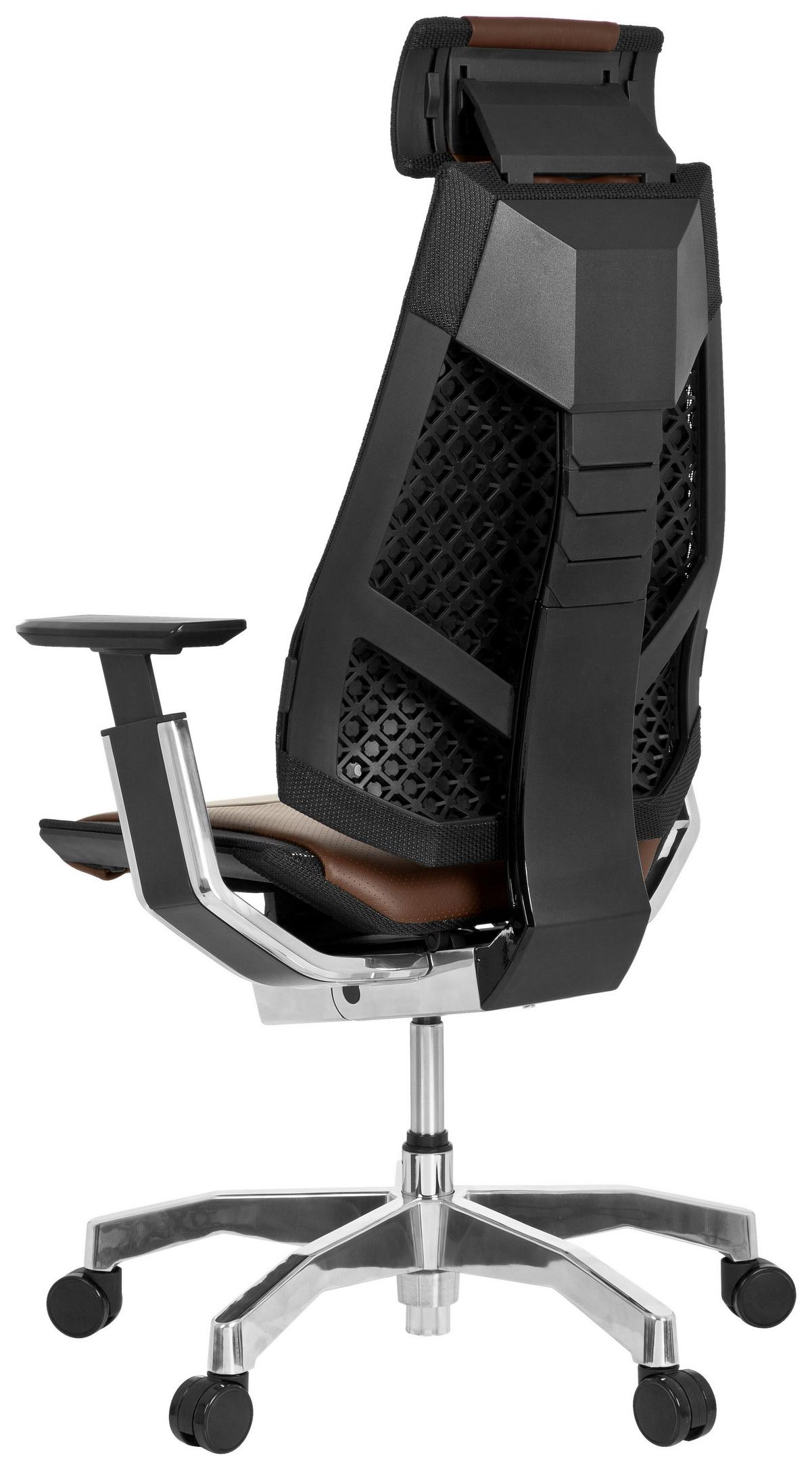 Drehstuhl Genidia Pro Braun/Schwarz - Alufarben/Schwarz, MODERN, Leder/Kunststoff (57/119/46cm) - MID.YOU