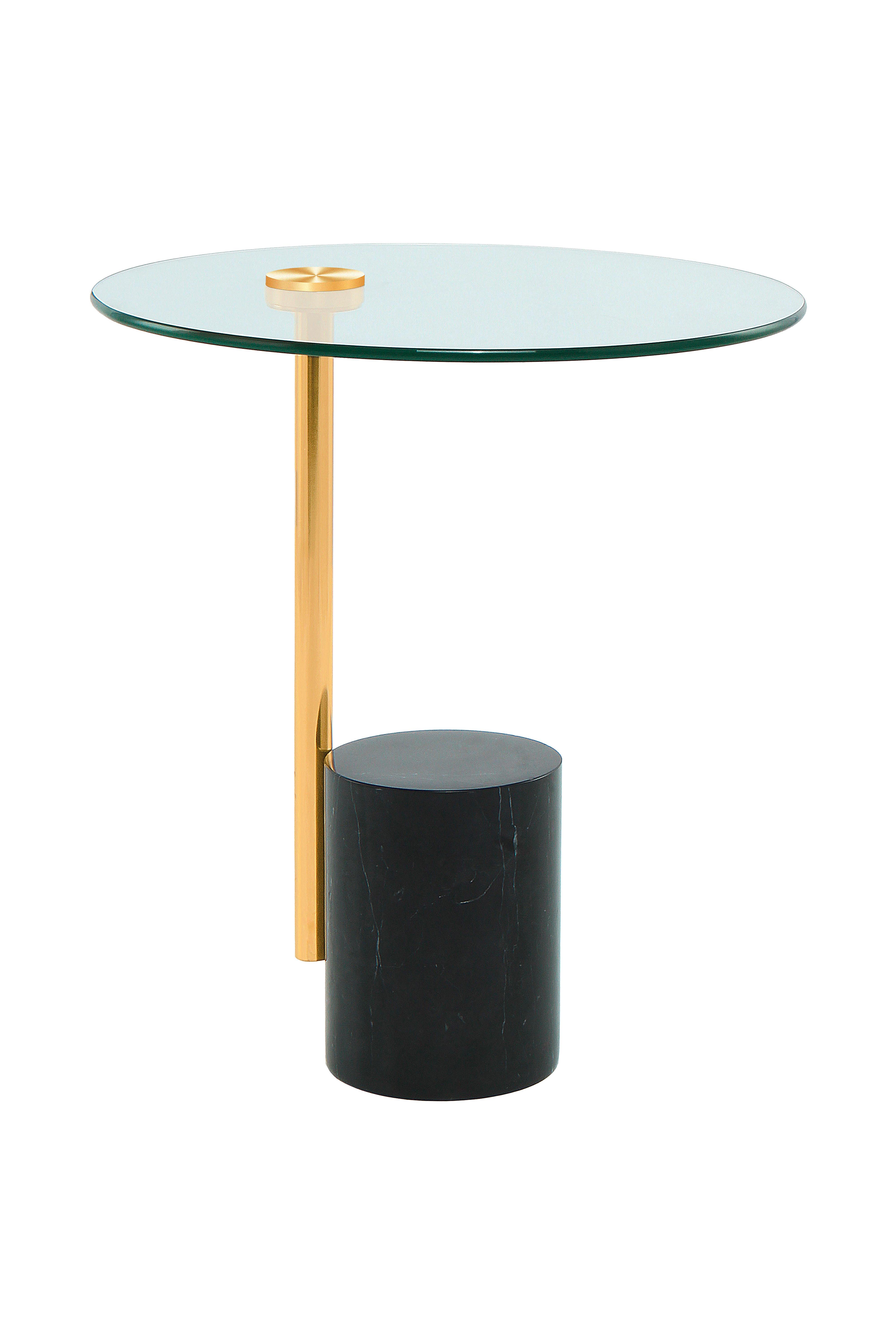 Beistelltisch mit Glasplatte Rund Rosario, Gold/Schwarz - Goldfarben/Schwarz, MODERN, Glas/Stein (44/44/50cm) - Kayoom