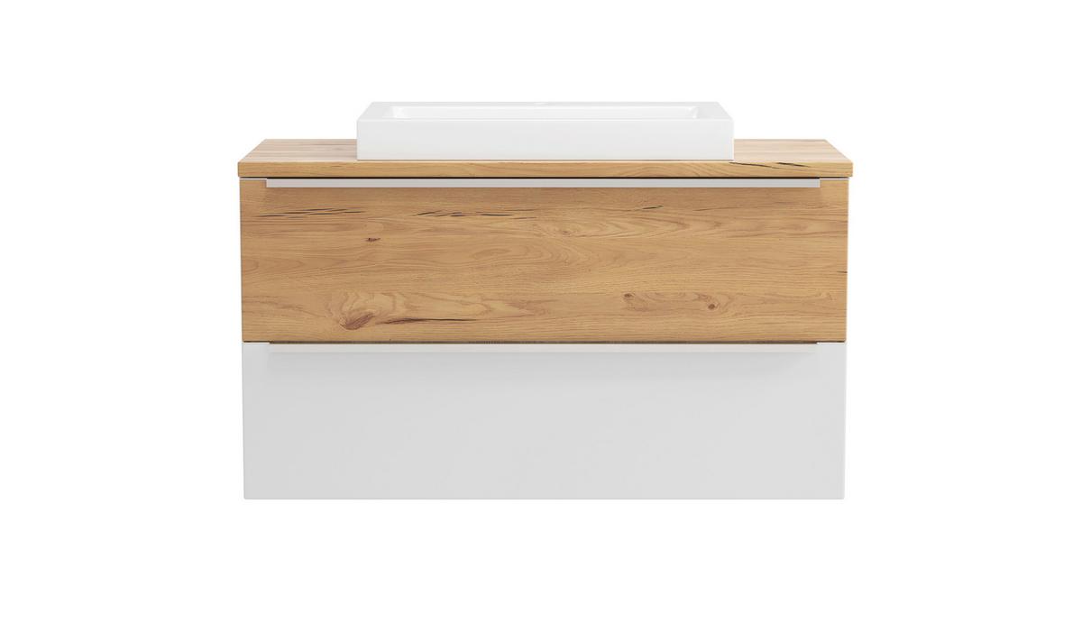 WASCHTISCHKOMBI Verona Weiß/Wildeiche B: 100cm - Wildeiche/Weiß, Trend, Holzwerkstoff/Stein (100/63/47cm) - Held