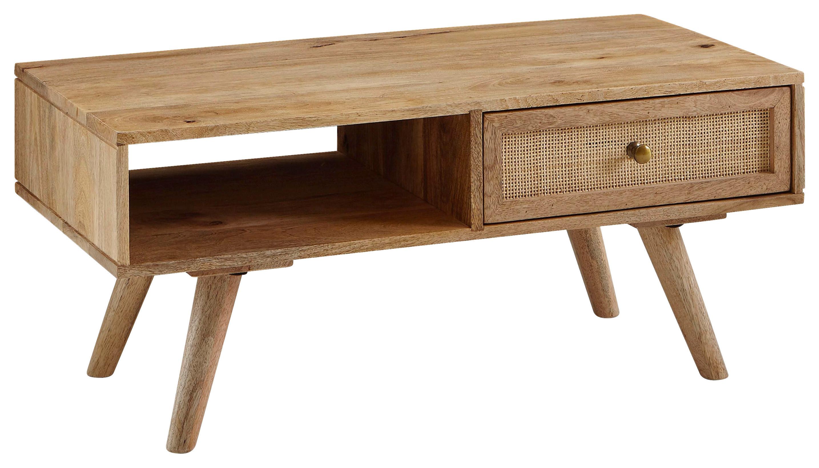 Konferenčný stolík mangové drevo - zlatá/prírodná farba, Konventionell, kov/drevo (90/45/40cm) - MID.YOU