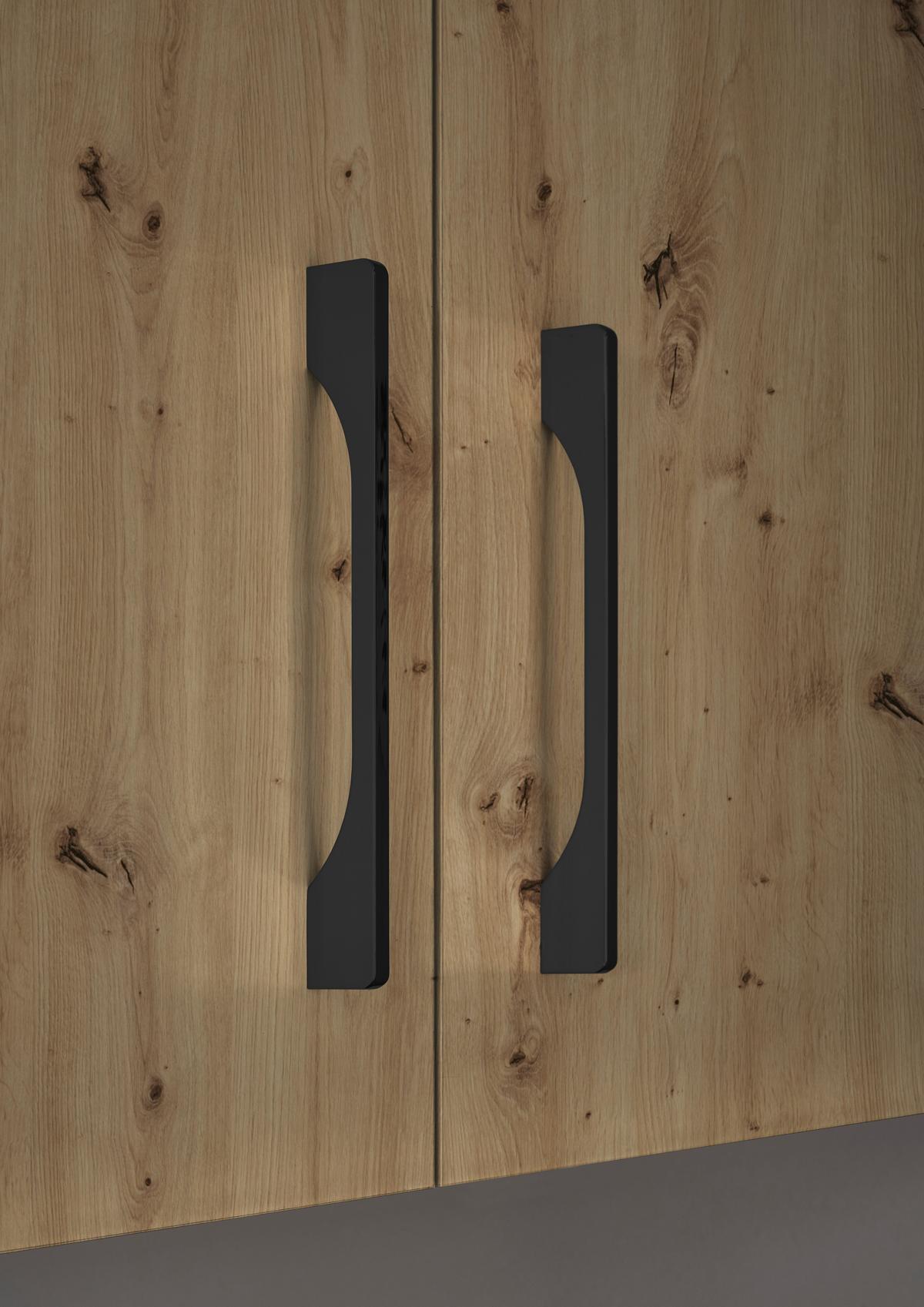 Kuchyňská linka TURIN bez spotřebičů, šířka 220 cm - černá/dub artisan, Moderní, kov/kompozitní dřevo (220cm)