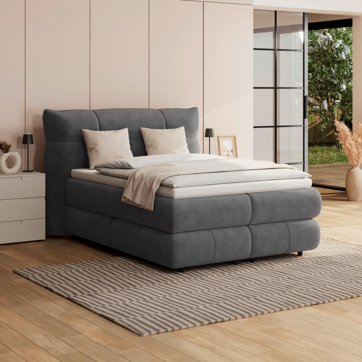 Boxspringbett Carmelo Anthrazit 140x200 cm H4 - Anthrazit/Schwarz, Trend, Textil (140/200cm)