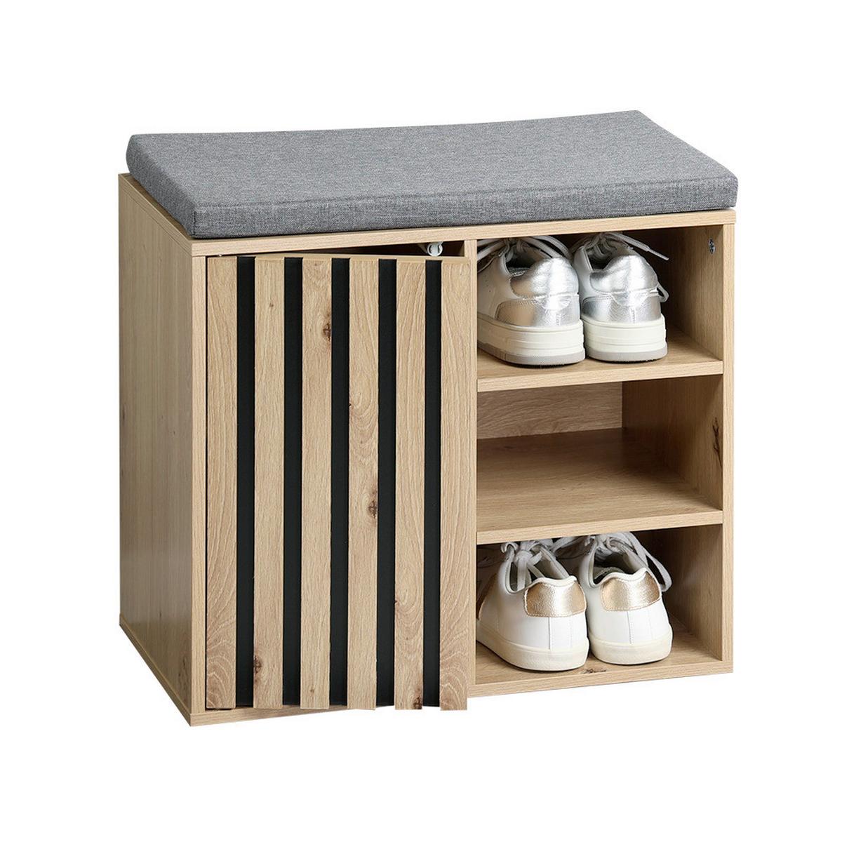 GARDEROBENBANK Eiche/Grau B: 51,5cm - Eichefarben/Schwarz, Basics, Holzwerkstoff/Textil (51,5/48/29,5cm) - Kesper