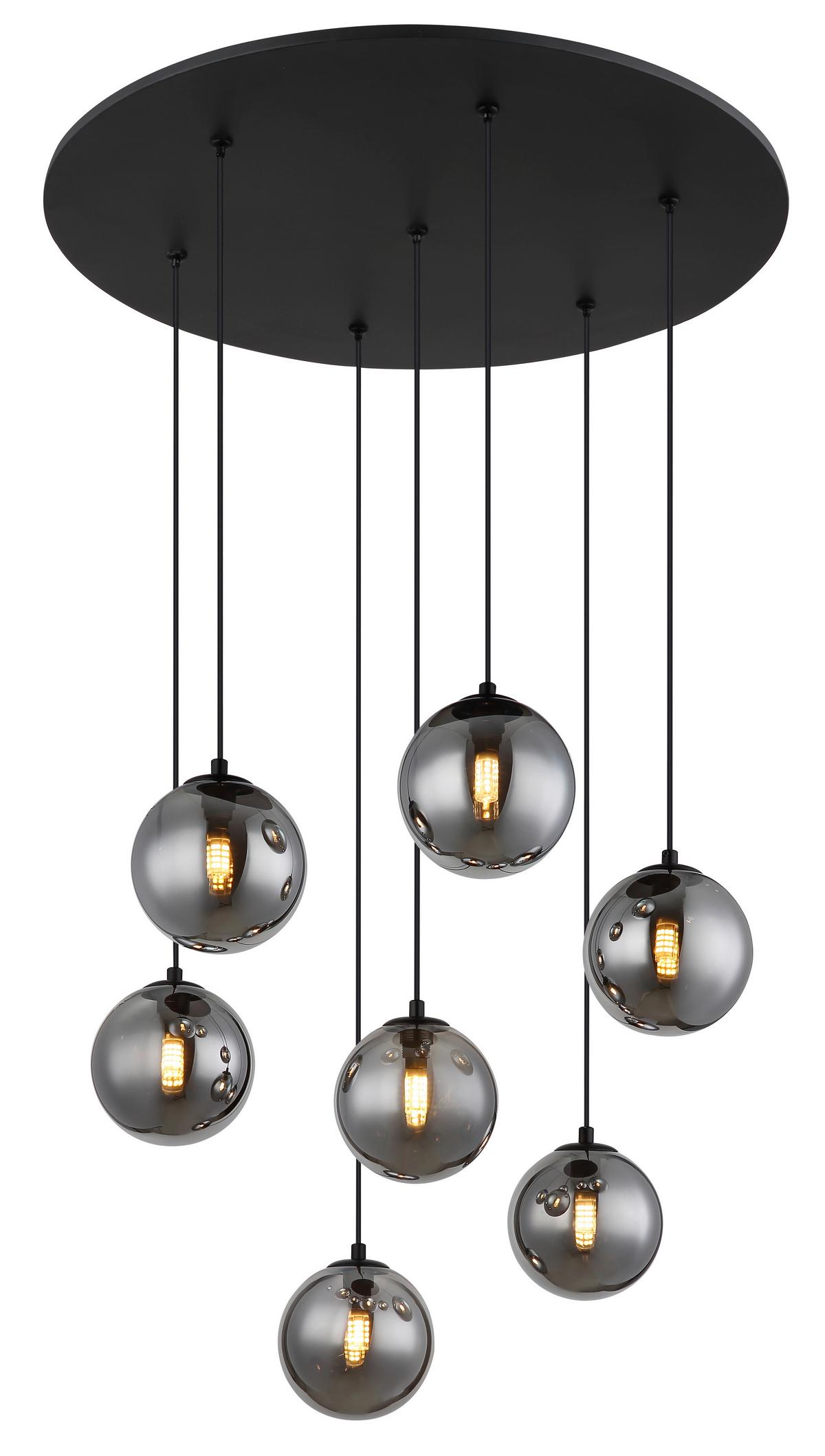 LED-Hängeleuchte Riha Grau Schwarz D: 55 cm - Schwarz/Grau, Design, Glas/Kunststoff (55/120cm) - Globo