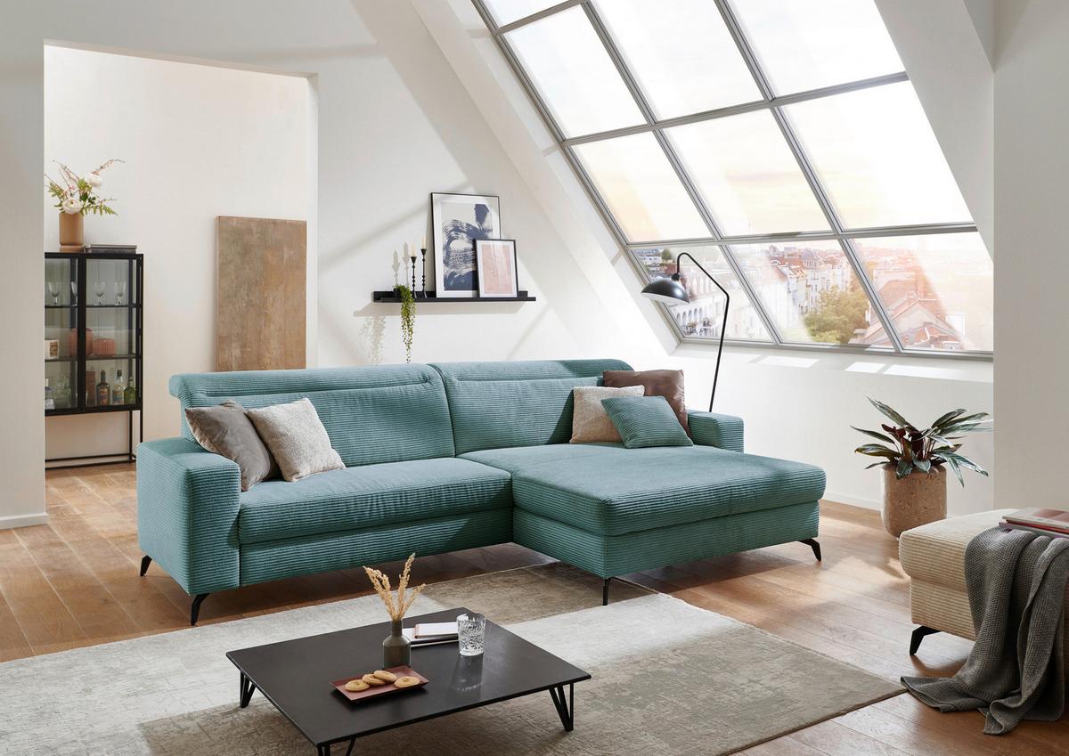 Ecksofa Bolero petrolfarben m. Kopfteilverstellung 290x178 cm - Petrol/Schwarz, KONVENTIONELL, Textil (290/178cm) - Sit & More