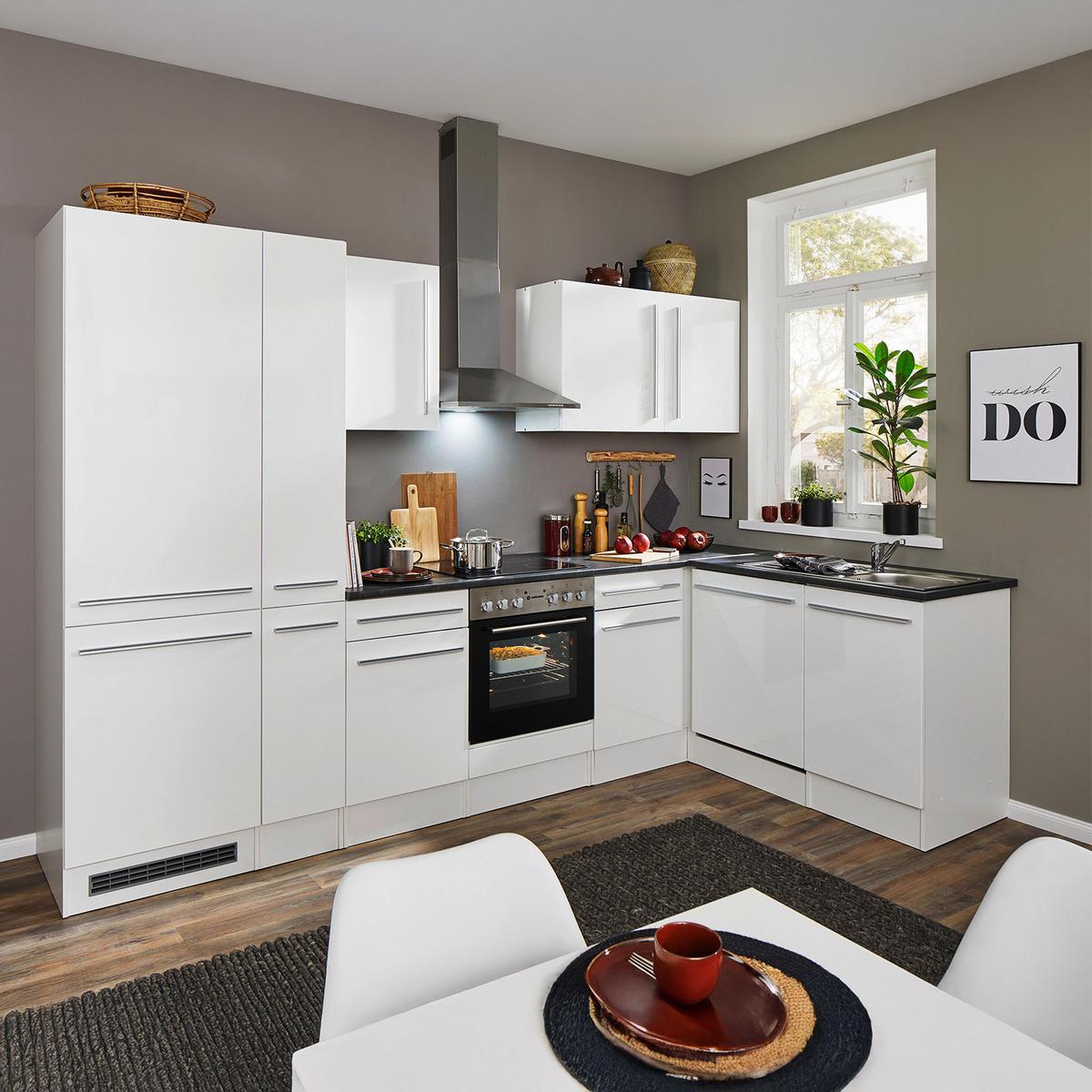 Eckküche Jazz 8 310 Weiß S: 310x175 cm - Weiß Hochglanz/Anthrazit, LIFESTYLE, Holzwerkstoff (310/175/60/60cm) - MID.YOU