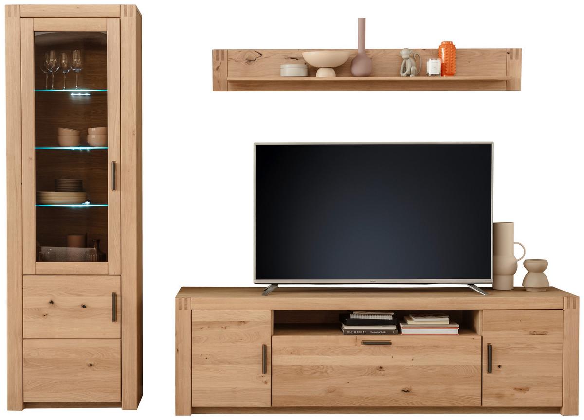 Wohnwand Prag - Eichefarben, Design, Glas/Holz (283/203/50cm)