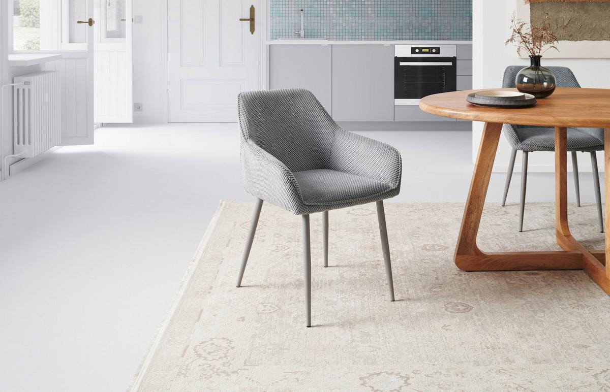 Armlehnstuhl Cora Webstoff Grau, B: 56 cm - Grau, KONVENTIONELL, Textil/Metall (56/81/61cm) - MID.YOU