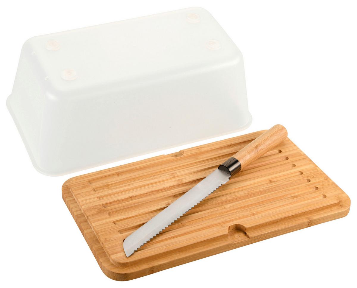 Brotbox Transparent mit Messer - Hellbraun/Transparent, Basics, Holz/Kunststoff (34,8/20/15,5cm) - Kesper