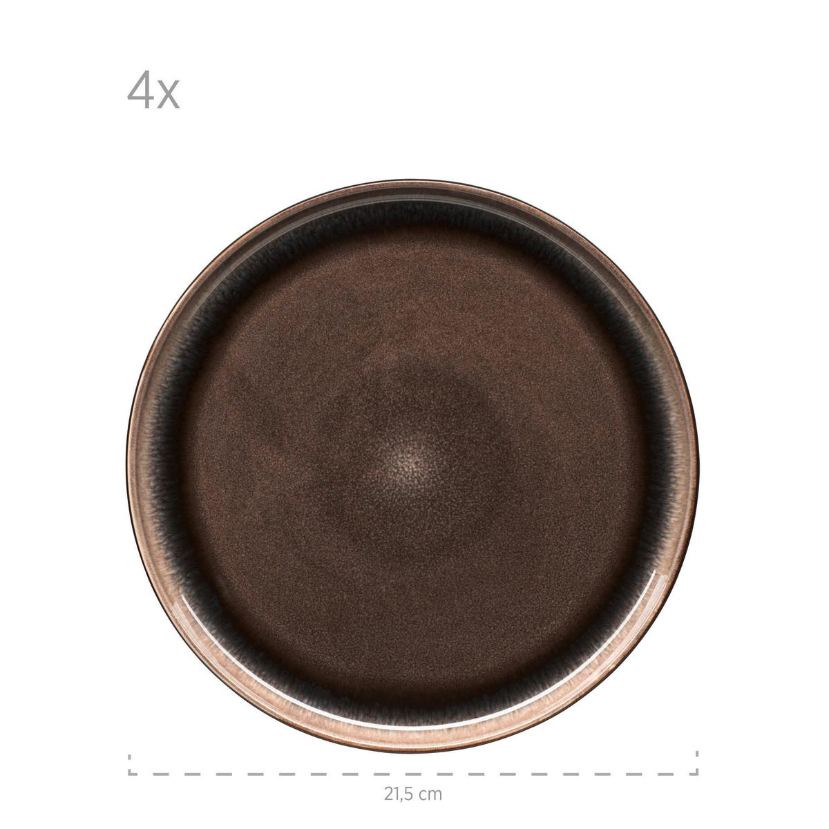 Tellerset Niara Steinzeug 4--Teilig. Rund D: 21,5 cm - Schwarz/Braun, Basics, Keramik - Mäser