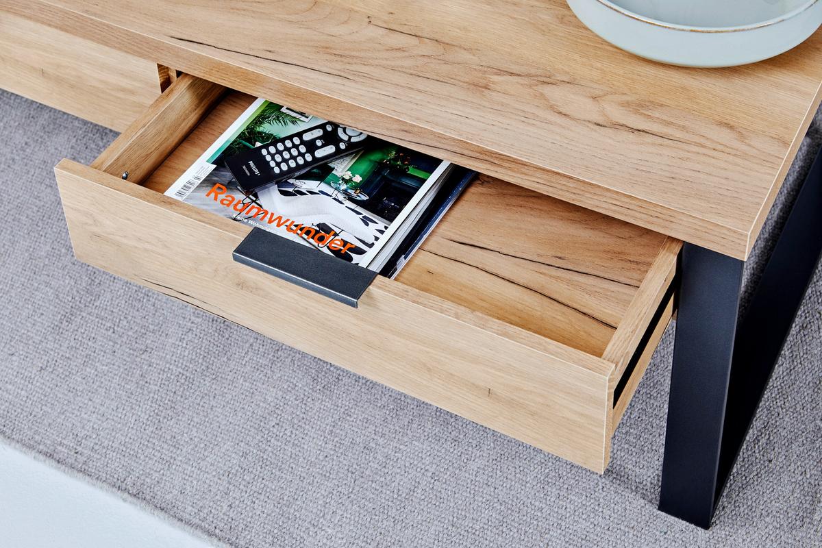 Couchtisch Loop Coffee Eichefarben L: 118cm - Eichefarben/Schwarz, Design, Holzwerkstoff/Metall (118/59/40cm)