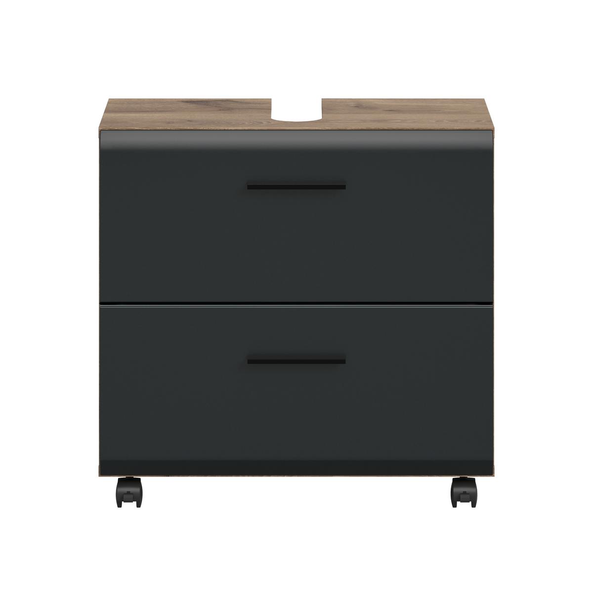 Waschbeckenunterschrank Ice Schwarz/Eiche Dekor B: 60cm - Eiche dunkel/Schwarz, Trend, Holzwerkstoff (60/58/30cm) - MID.YOU