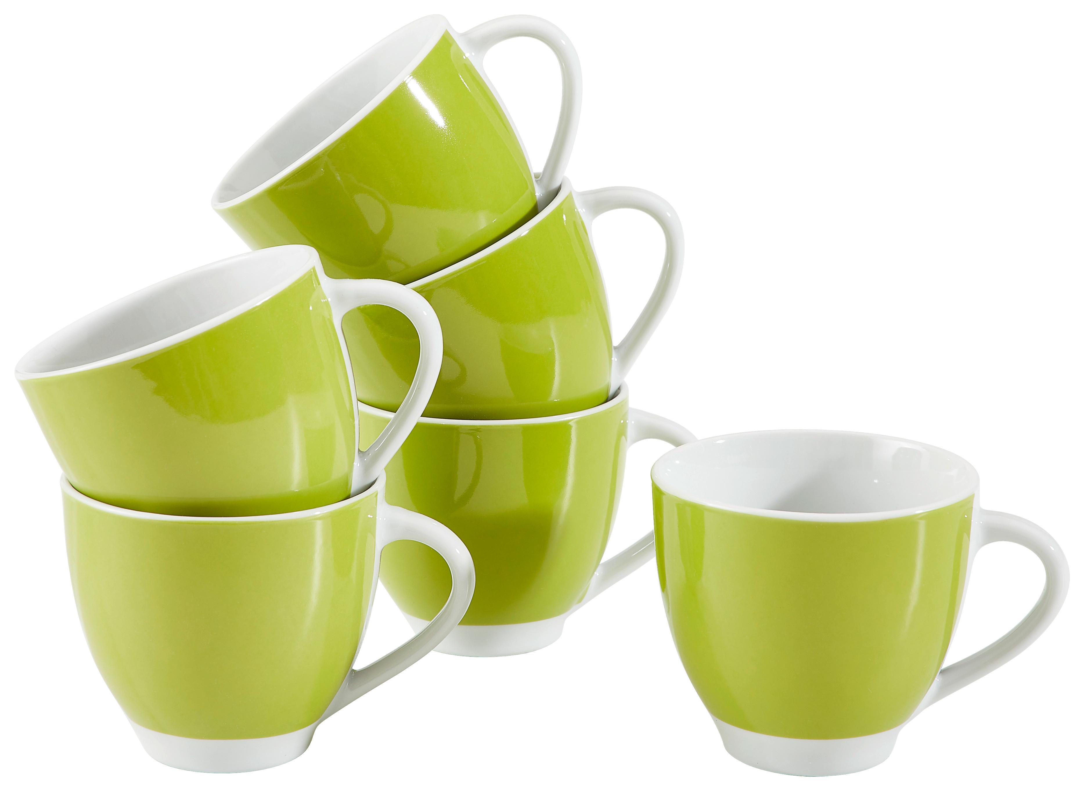 Tassenset Grün Weiß 6-teilig B: 10,5 cm - Weiß/Grün, Basics, Keramik (10,5/7,3/8cm) - Van Well