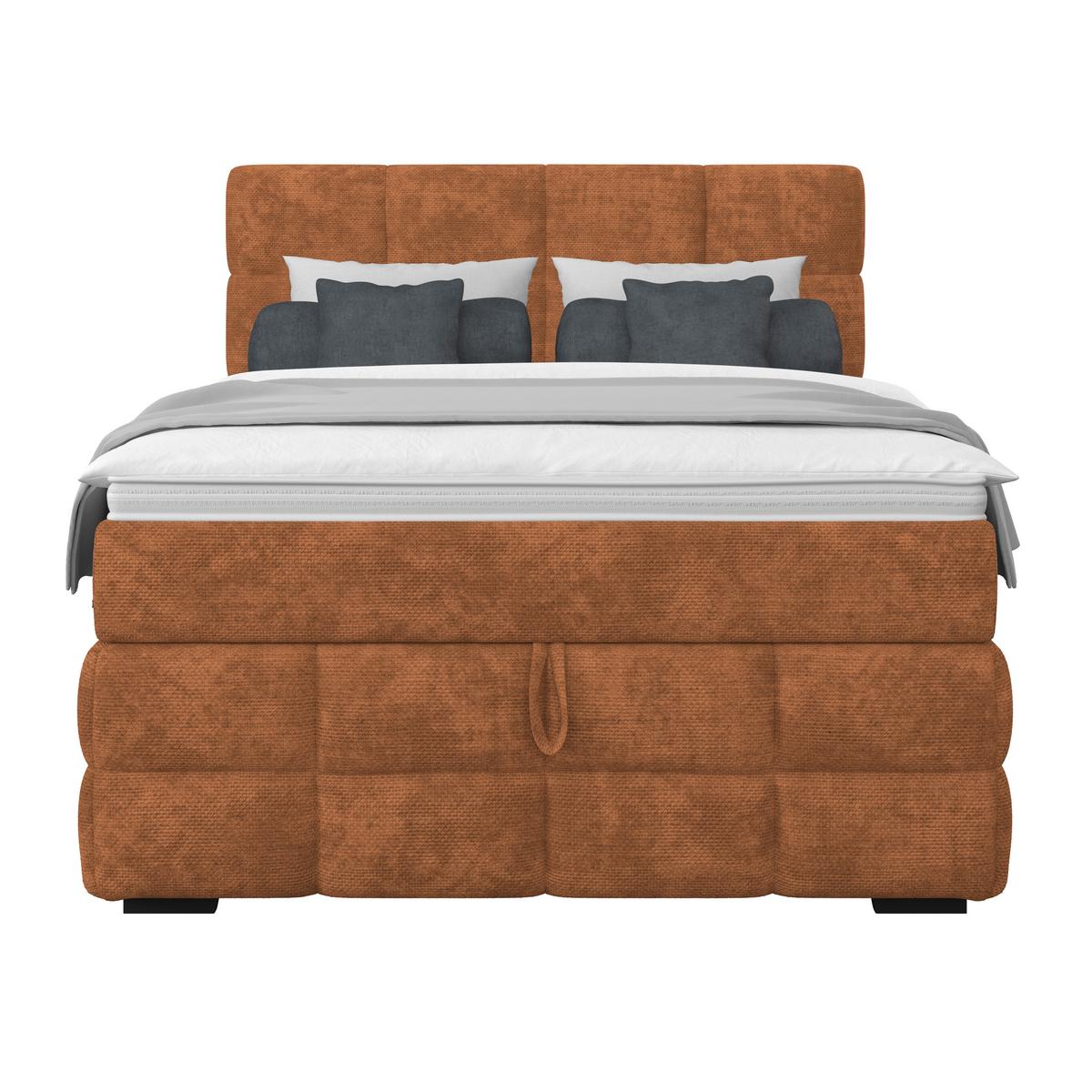 Čalouněná postel VEGA 140x200 cm, rezavá - černá/rezavá, Trend, dřevo/textil (140/200cm)