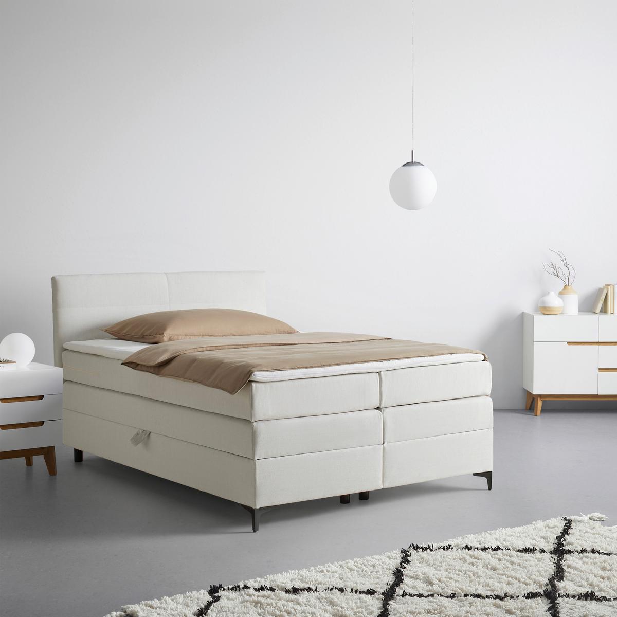 Boxspringová postel BARI 140/200, krémová - černá/krémová, Konvenční, kov/textil (140/200cm) - Mömax