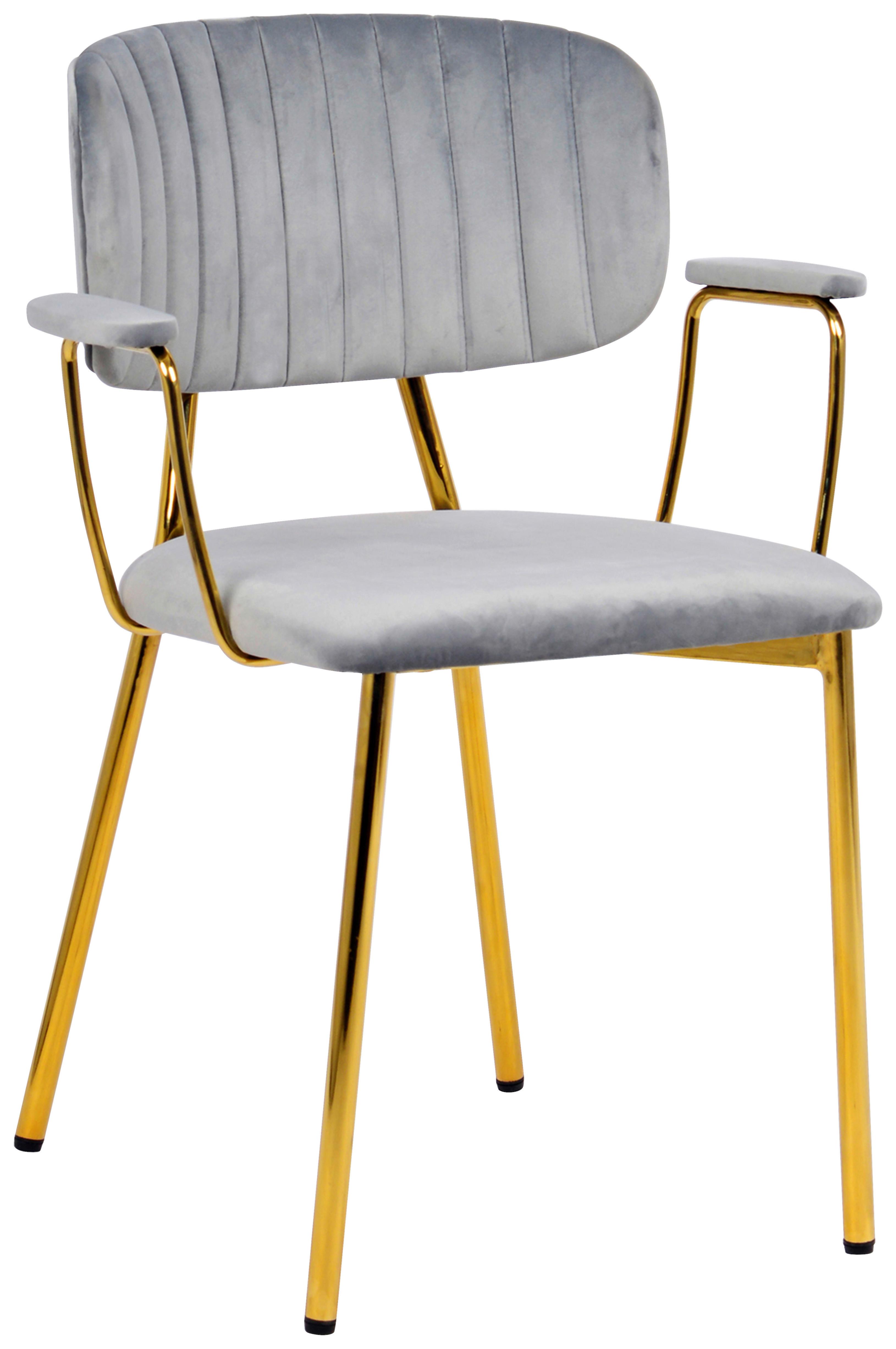 SADA STOLIČIEK S PODRÚČKAMI KIAN - sivá/zlatá, Modern, kov/textil (63/80/51cm) - MID.YOU