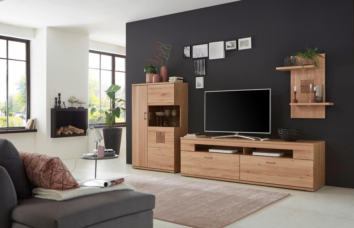 Wohnwand Kansas - Alteiche/Silberfarben, KONVENTIONELL, Glas/Holz (317,1/171/50,2cm) - Livetastic