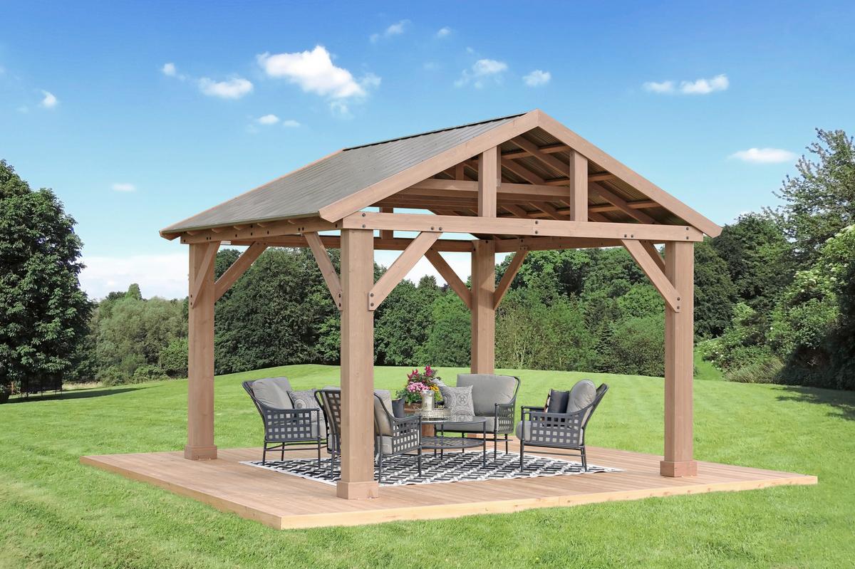 Pavillon YUKon 366x427 cm wetterfest regenabweisend - Naturfarben, Basics, Holz/Metall (366/330/427cm)