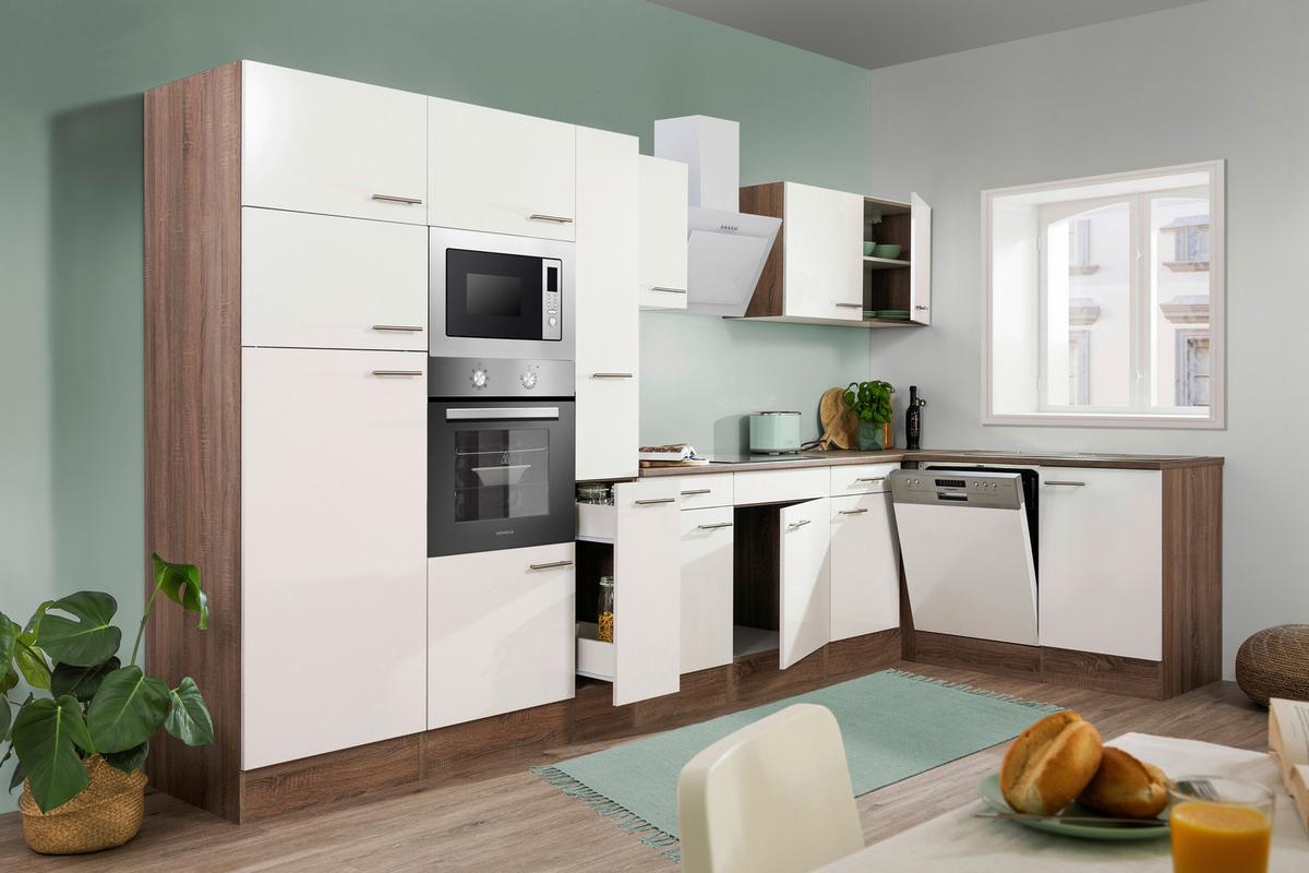 Eckküche Oliver L-Küchenblock 370 cm - Eichefarben/Weiß, Basics, Holzwerkstoff (370/172cm) - Respekta