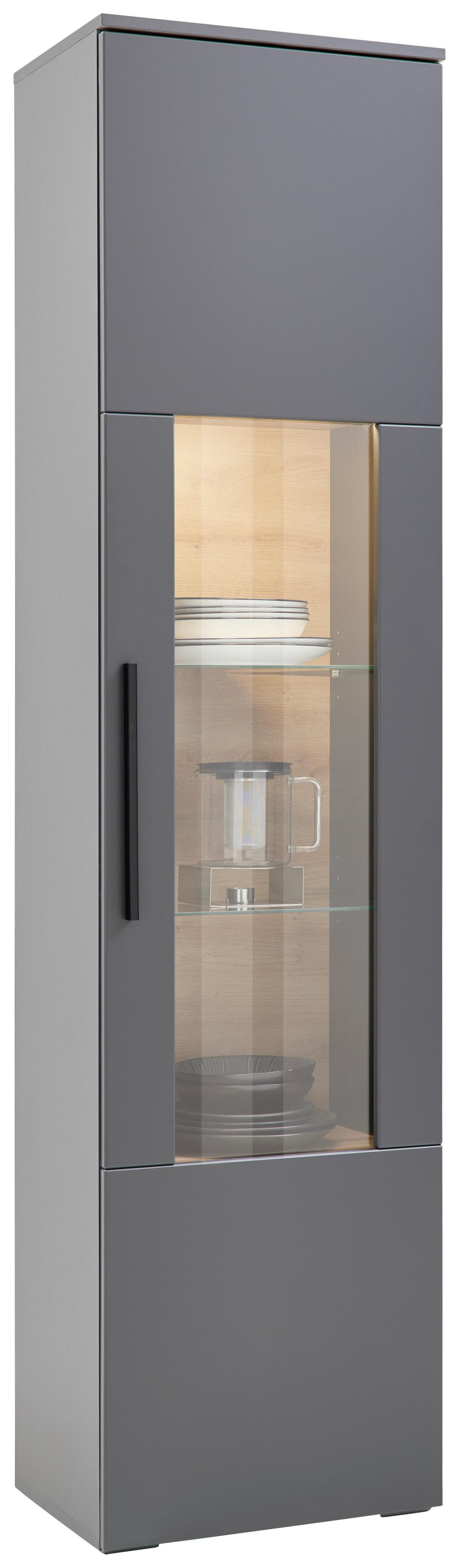 Vitrine Atlanta B: 50,1 Cm Grau/eiche Dekor - Eichefarben/Silberfarben, MODERN, Glas/Holzwerkstoff (50,1/203,2/37,2cm)