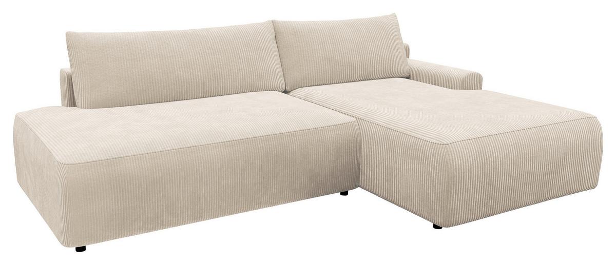 Eckschlafsofa Prag, Creme S: 253x167 cm - Creme/Schwarz, MODERN, Textil (253/167cm) - Trendmanufaktur