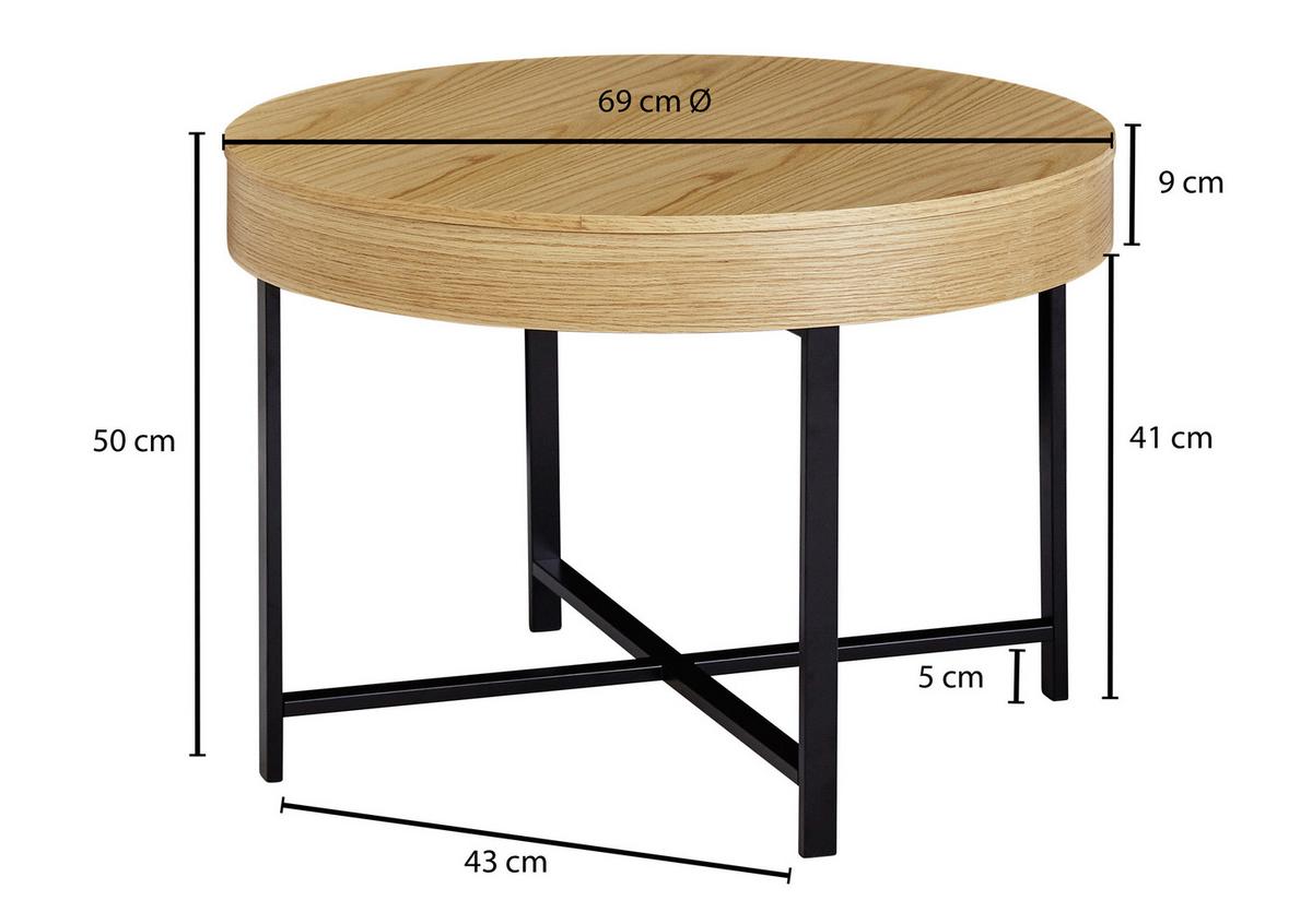 Konferenčný stolík dekor dub - čierna/farba duba, Design, kov/drevo (69/69/49cm) - MID.YOU